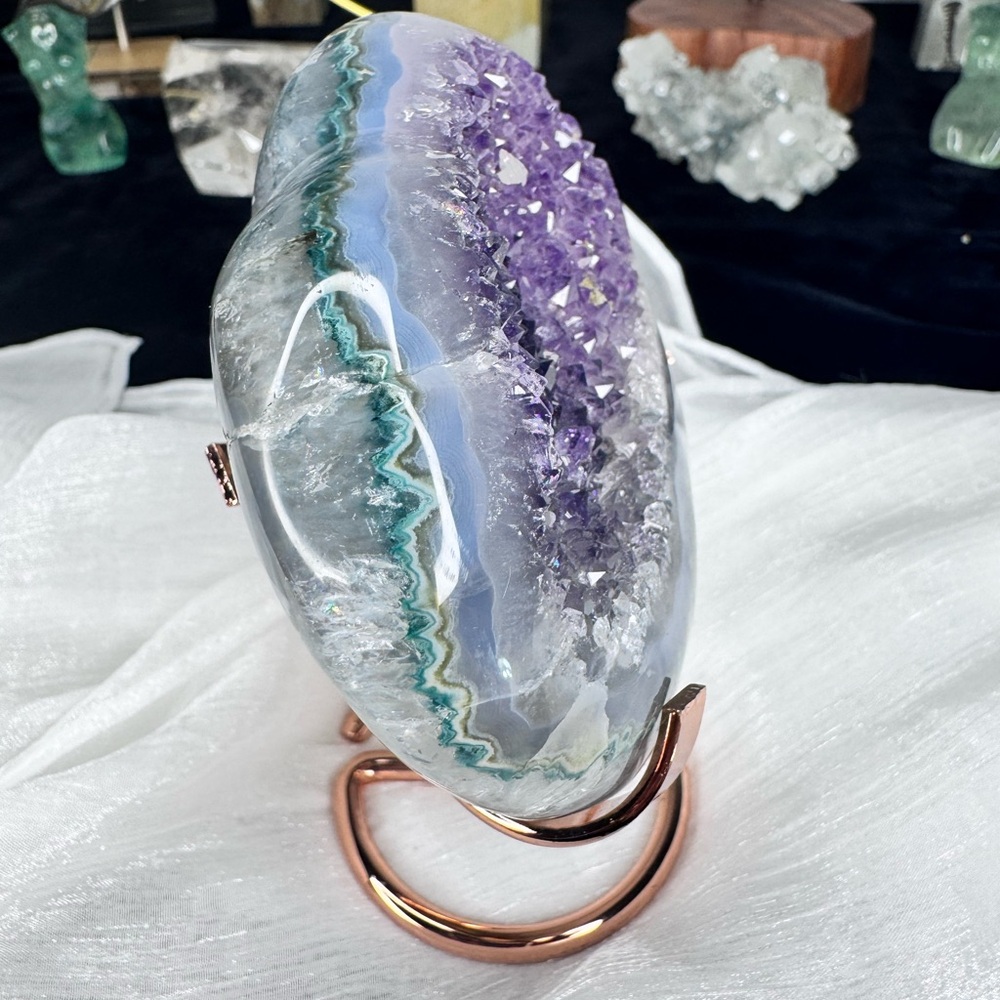 Mystic River Uruguay Green/Blue Purple Amethyst Agate Heart .46k Craving 🤍 - Picture 5 of 8
